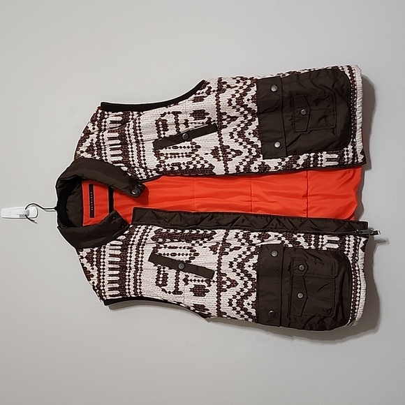 Men's Sean John Mens Brown Orange Print Puffer Vest Size XXL - Picture 8 of 9